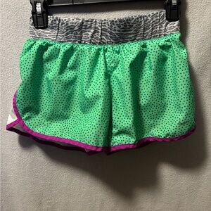 Nike Girls Green Polka Dot Athletic Shorts with Pink Trim